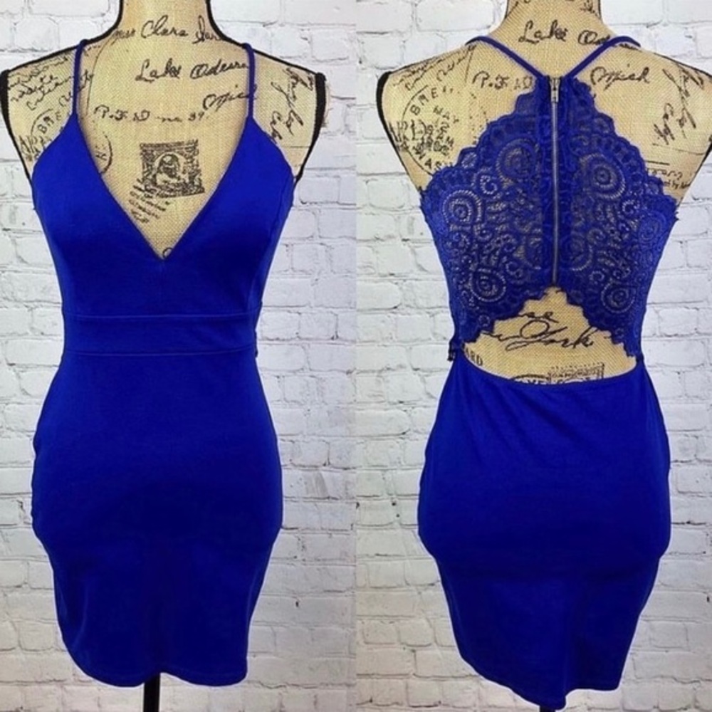 Windsor Royal Blue Lace Open Back Bodycon Dress